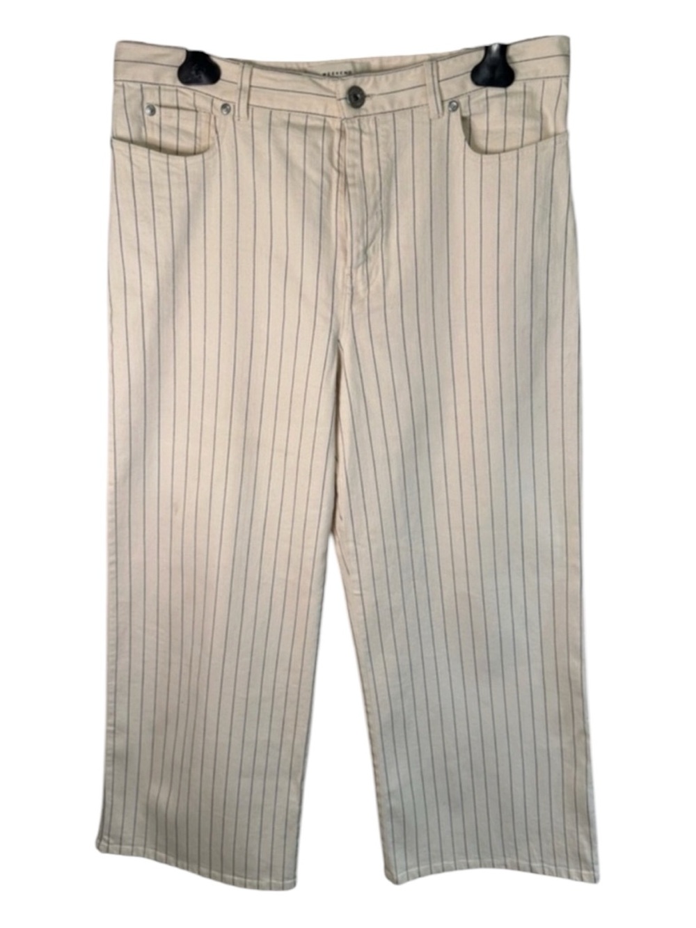 NWOT MaxMara Weekend Cream and Navy Striped Wide Leg Jeans - Size 14